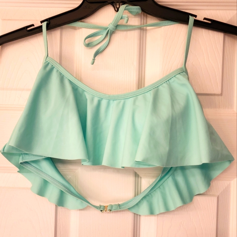 HOT WATER Ruffle Bikini Top In Glacier Size Large - Picture 2 of 8